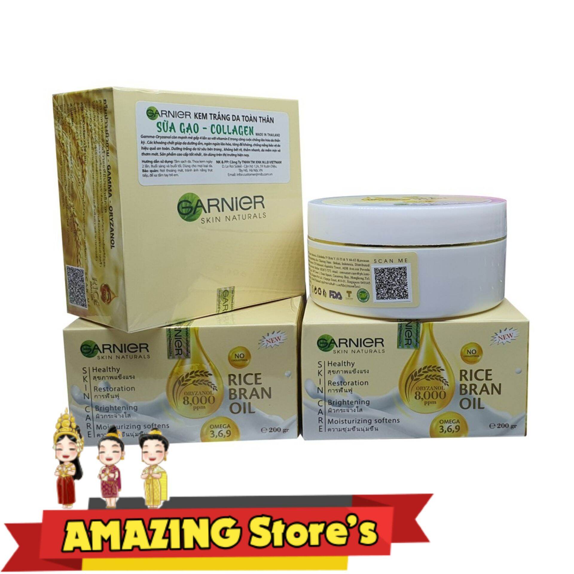 Kem trắng da toàn thân sữa gạo collagen - garnier thái lan 200g