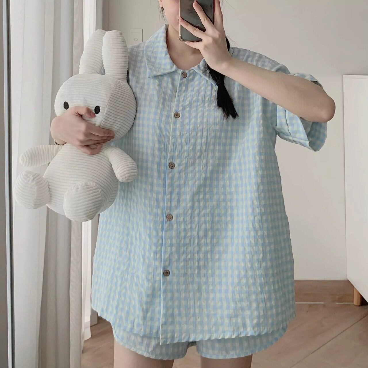 Sét bộ đùi Pyjama kẻ xốp.