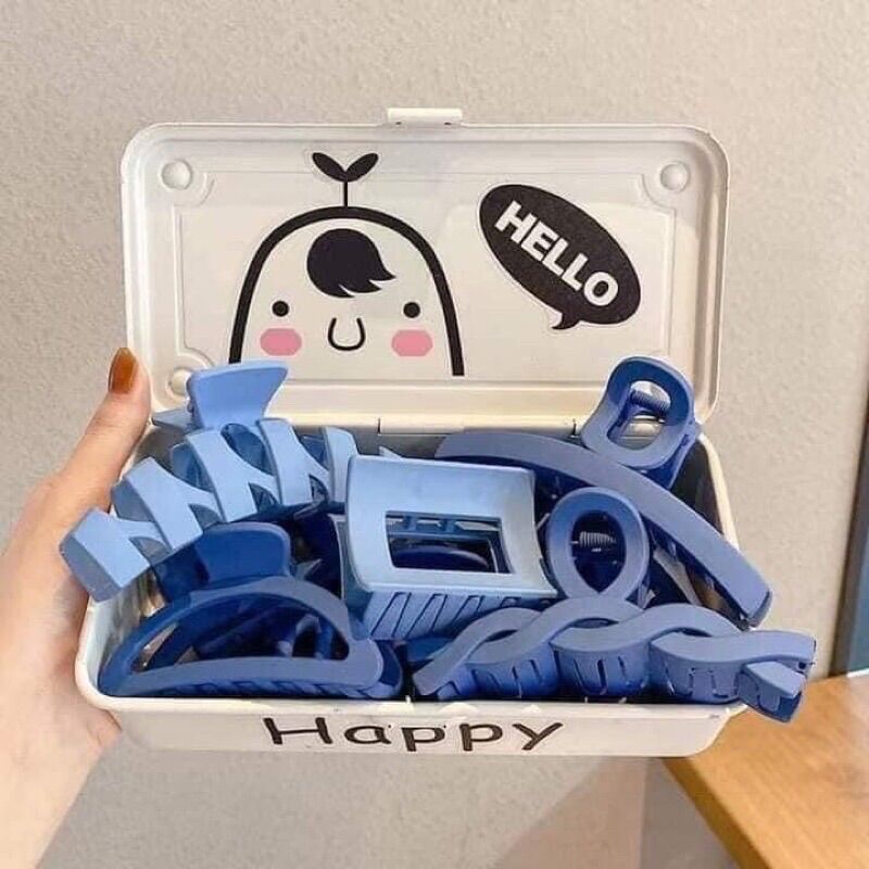 Set 8 chiếc kẹp tóc style Hàn Quốc màu xanh dương