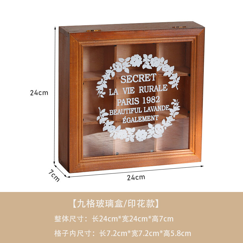Hộp trang sức gỗ tự nhiên cổ điển zakka hộp đựng đồ ô vuông đồ chơi văn hóa đồ trang sức bằng gỗ hộp gỗ nắp thủy tinh 12 ô