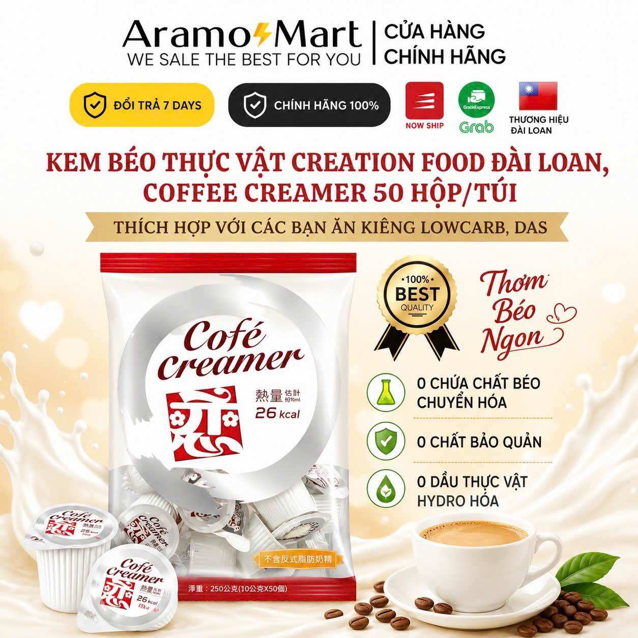 Kem sữa thực vật Creation Food Đài Loan, Coffee Creamer Thơm, Béo, Ngon, 50hộp/túi (1hộp/10ml), Tăng Cường Hương Vị đồ uống cà phê, trà sữa, chè các loại