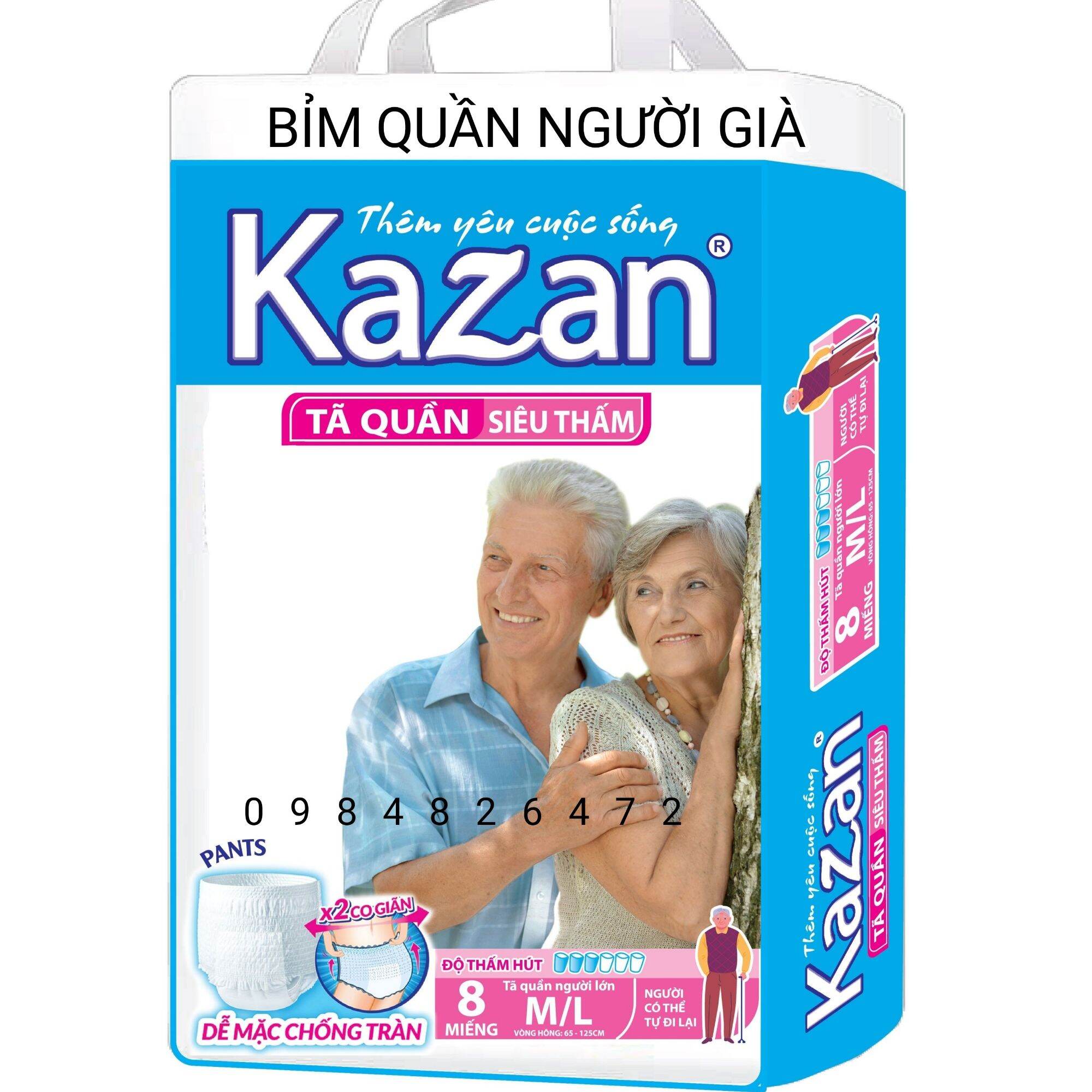 Tã quần người lớn KAZAN, 6 gói tả bĩm người già siêu thấm kháng khuẩn mềm
