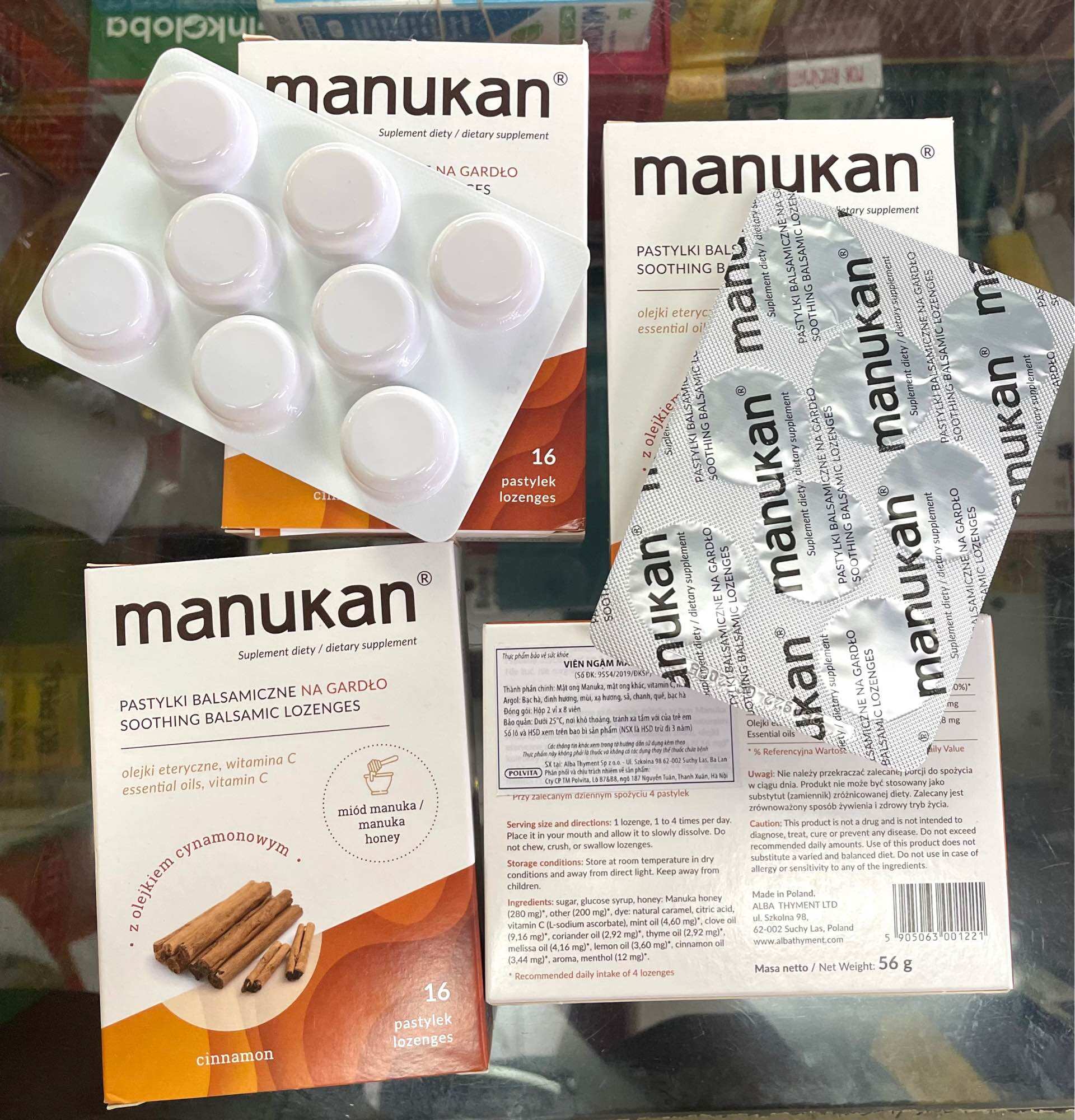 Kẹo ngậm quế vitamin c manukan / hộp 2vỉ / 16 viên ba lan 🇵🇱