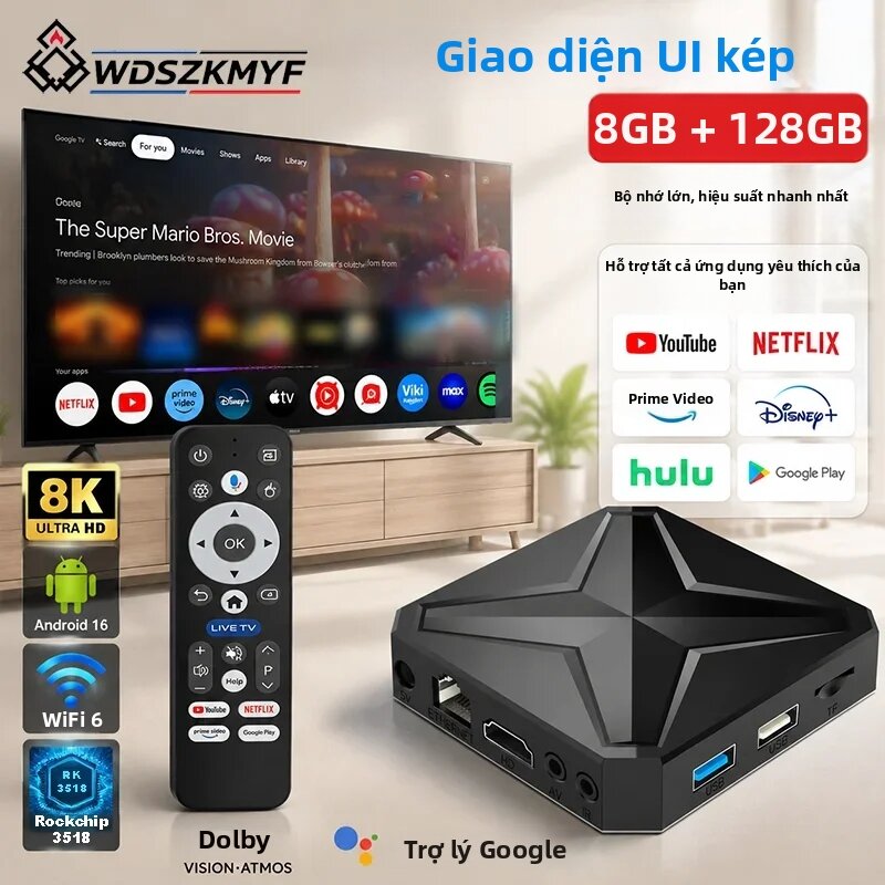 Hộp Tivi Thông Minh Q1 Android 14 Quad-Core 4K/8K UHD 8GB+128GB WiFi6 Dual-Band Hỗ Trợ Google Voice Assistant, Netflix, YouTube