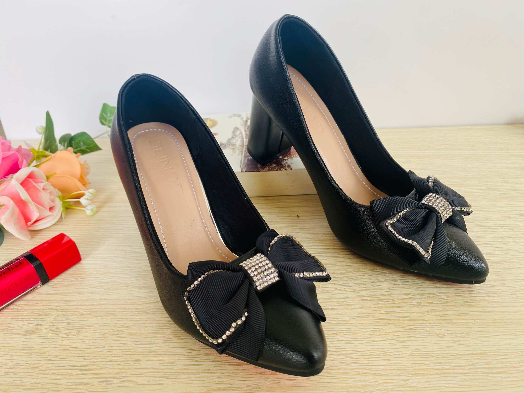 Giày cao gót 7p đính nơ siêu rẻ