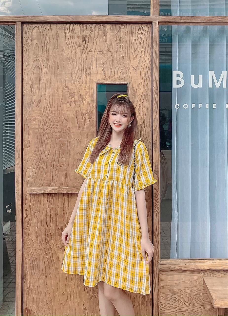 [HCM]Đầm babydoll sơ mi sọc siêu dễ thương