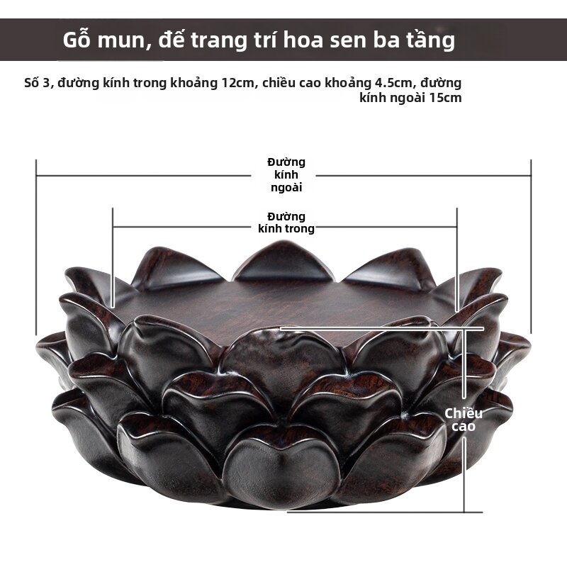 Đế gỗ mun nguyên khối hình đài sen kê tượng Quán Âm Quan Công Thần Tài