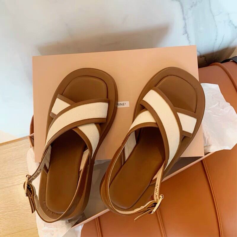 Giày sandal quai chéo đế bánh mì 5 phân