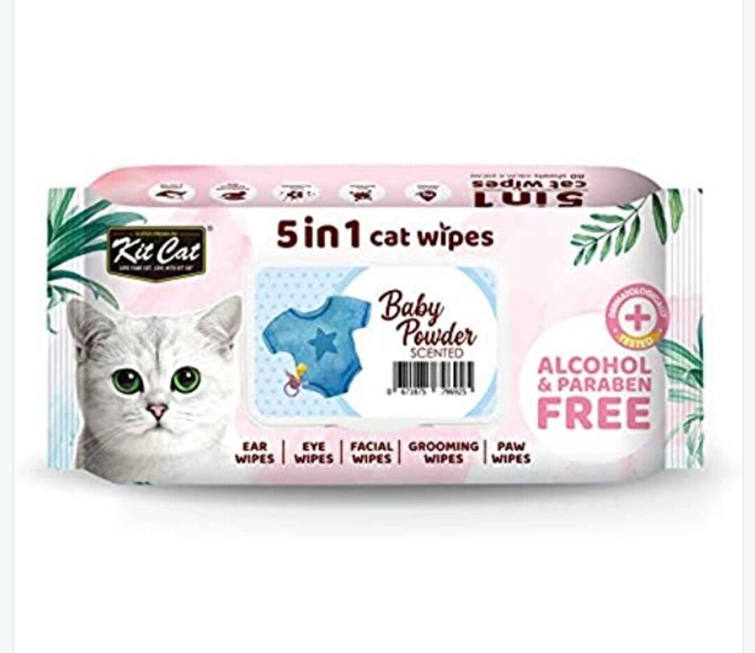 Khăn giấy ướt diệt khuẩn khử mùi cho Mèo Kitcat 5 in 1 Cat Wipes 80 miếng