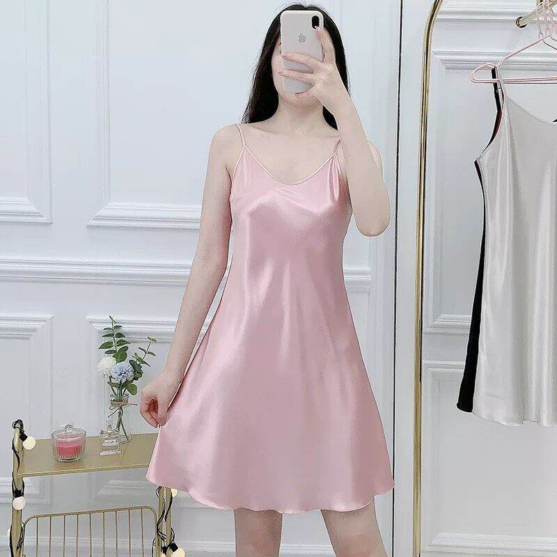 Váy lụa trơn hai dây đẹp cao cấp, đầm ngủ