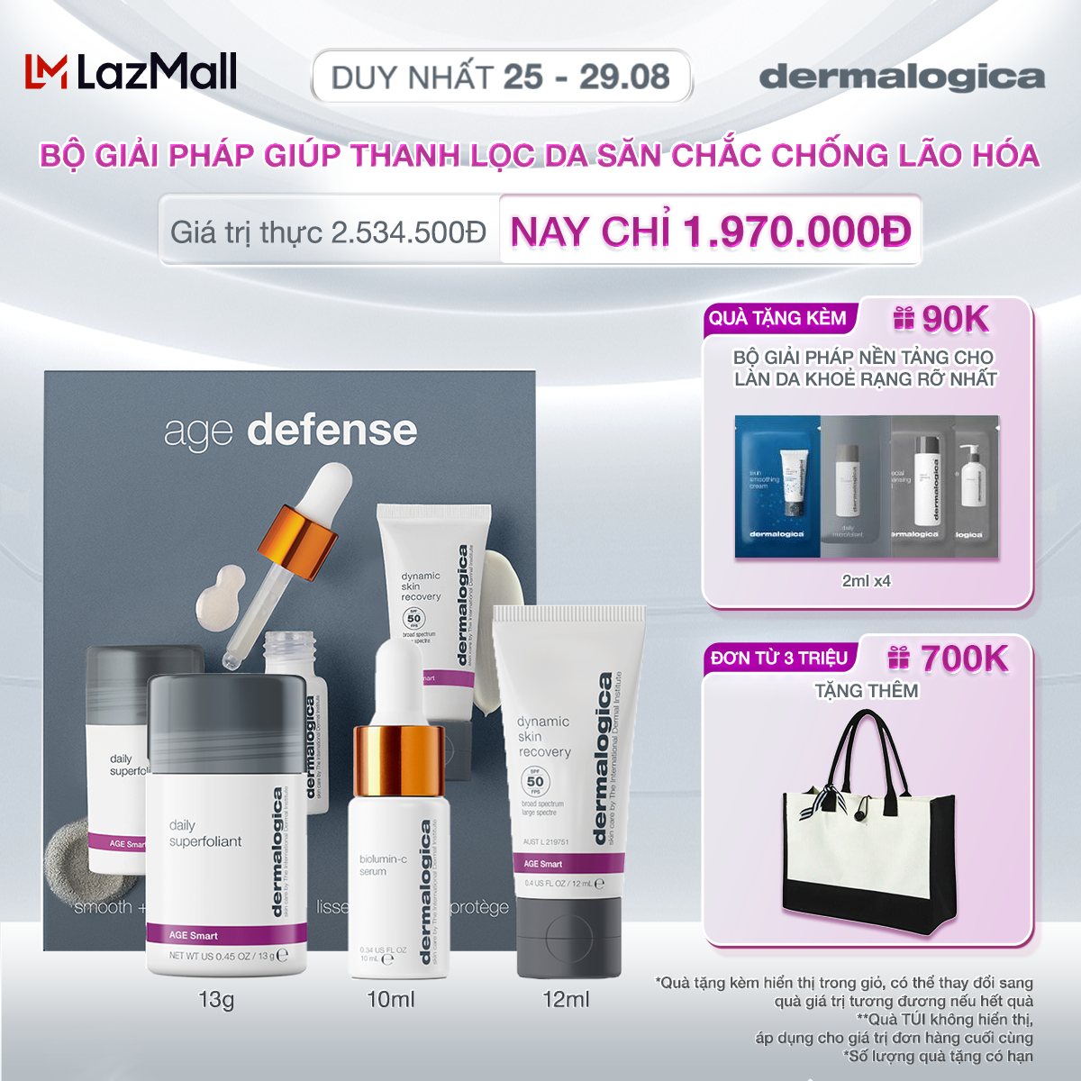 Bộ kit giúp thanh lọc, da săn chắc chống lão hóa Dermalogica Age Defense Kit