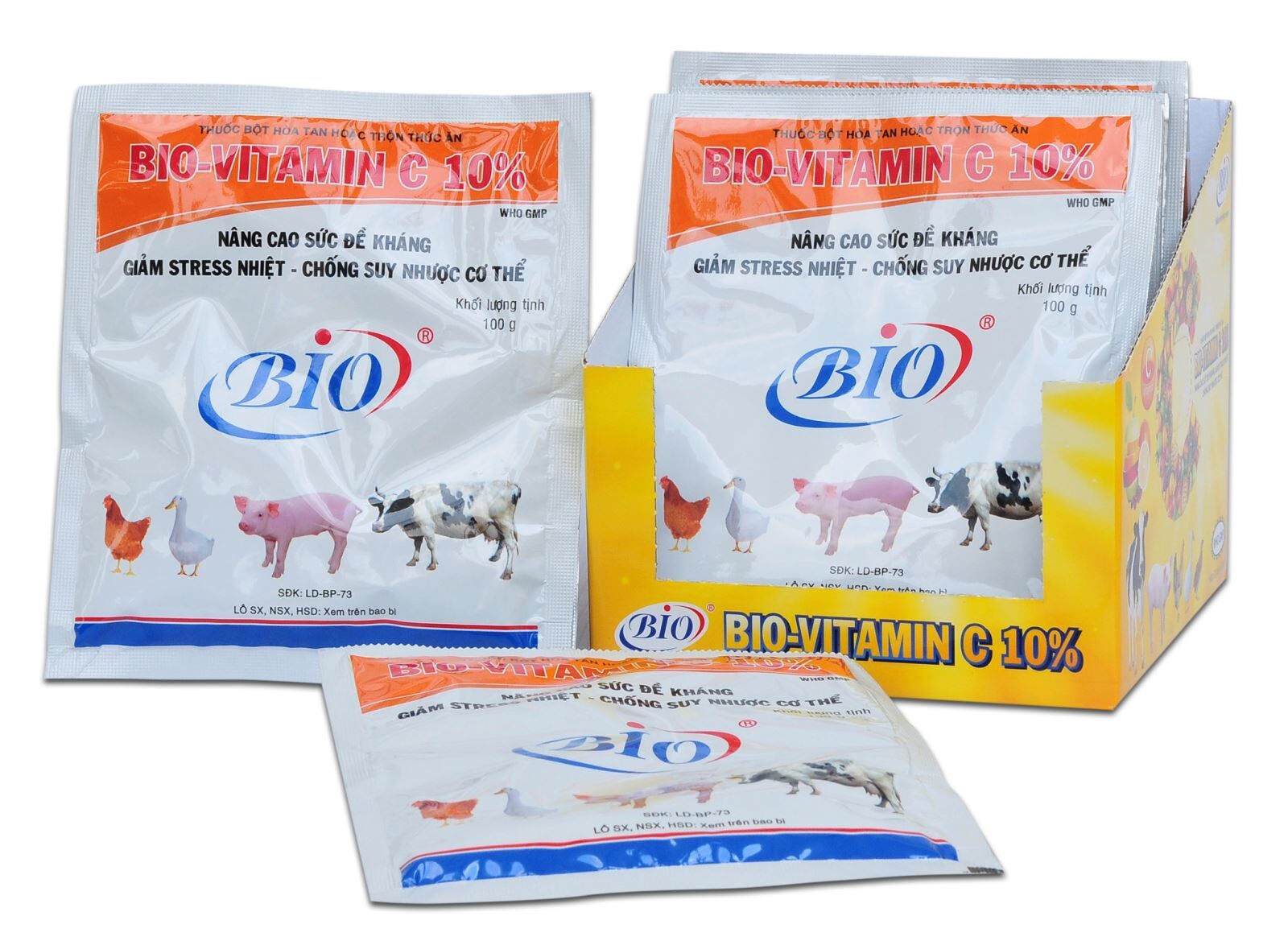 Bio-vitamin C10% 100g nâng cao đề kháng, chống suy nhược trên vật nuôi.