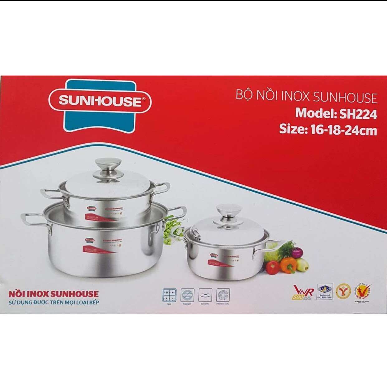 Bộ nồi sunhouse inox cao cấp sh224 dùng cho mọi loại bếp