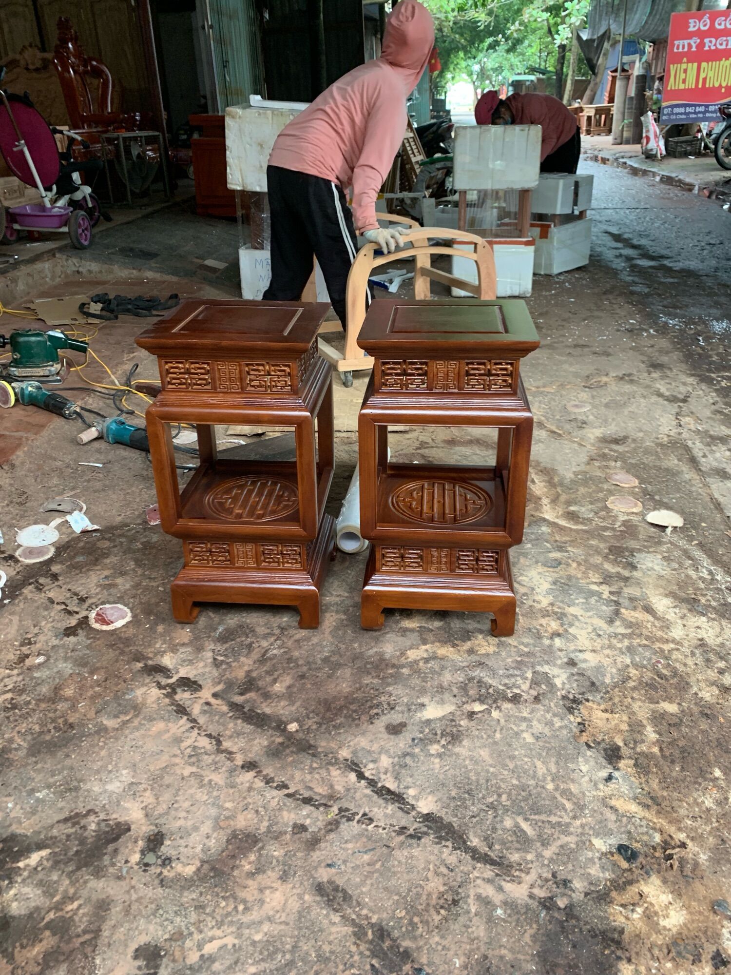 Đôn đèn gỗ hương mặt 30