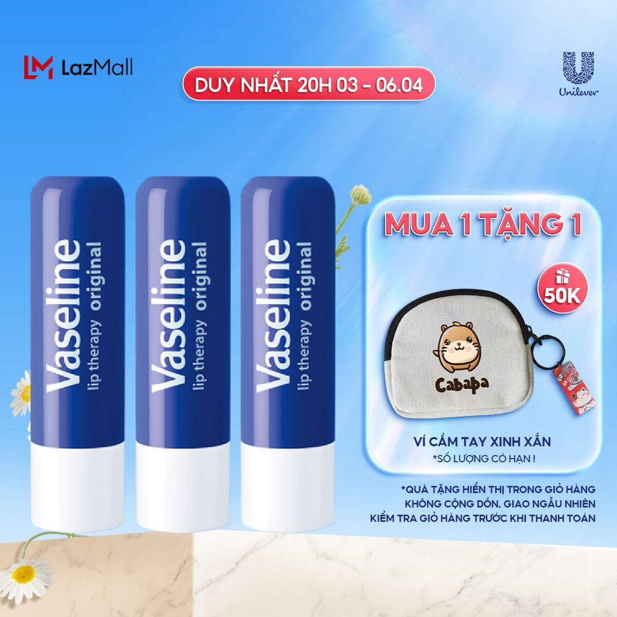 Combo 3 son dưỡng môi Vaseline mềm mịn dạng thỏi 4.8g