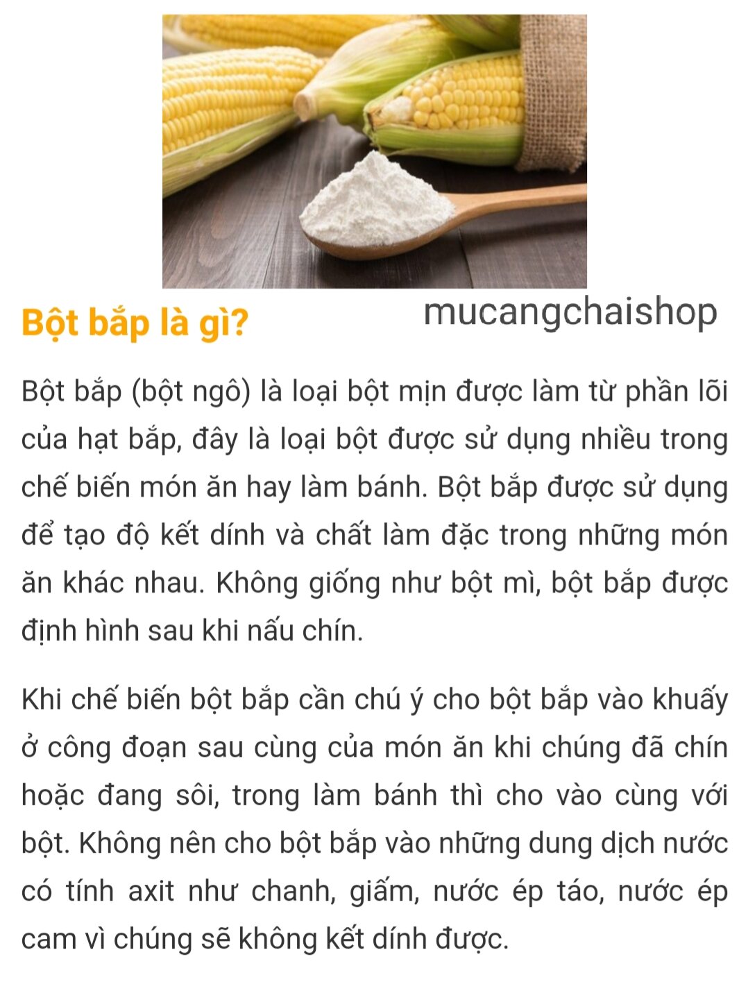 Bột bắp, bột ngô 150g làm bánh, nấu chè, súp