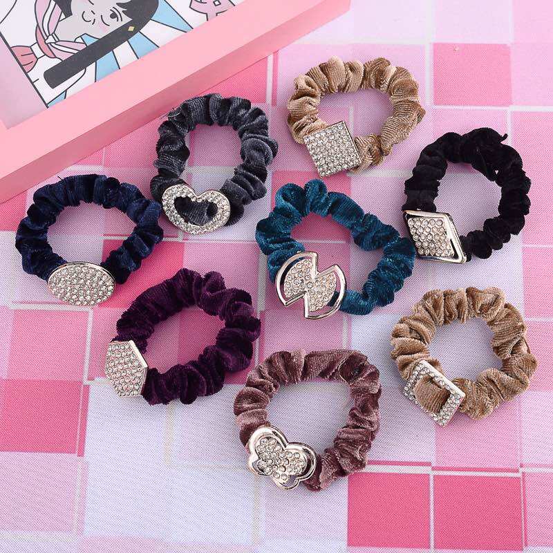 Set 10 chiếc buộc tóc nhung đính đá sang chảnh