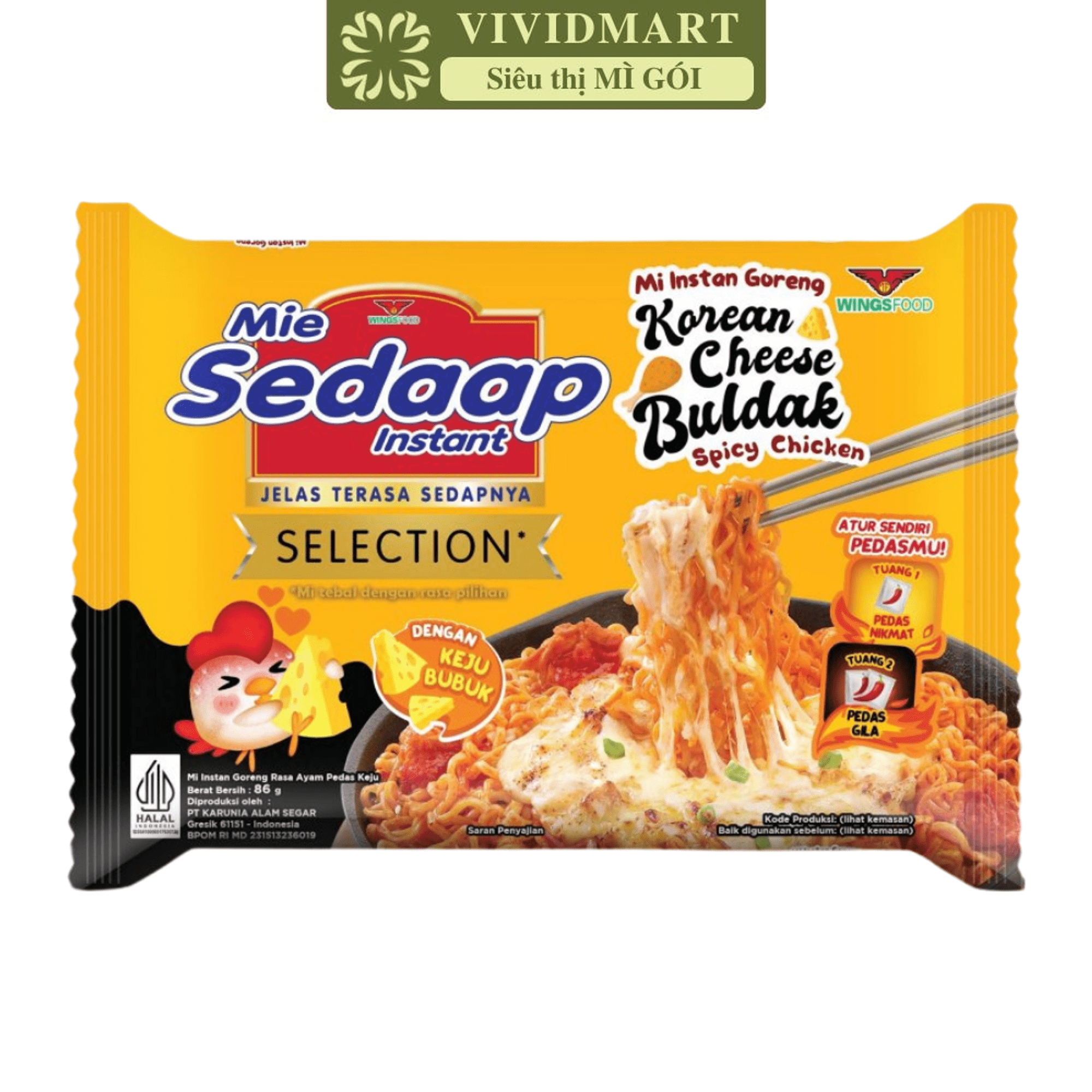 [1 PACKAGE] - SEDAAP - INSTANT NOODLE 9 FLAVOURS: LAKSA SPICY, SOTO LEMON CHICKEN, HOT KOREAN CHICKEN, NON-SPICY CHICKEN, SPICY SHRIMP SATAY, NON-SPICY FRIED CHICKEN, SPICY GREEN CHILLI, KOREAN CHEESE SPICY CHICKEN, LEMON GRILLED CHICKEN (75-90G/PACKAGE)