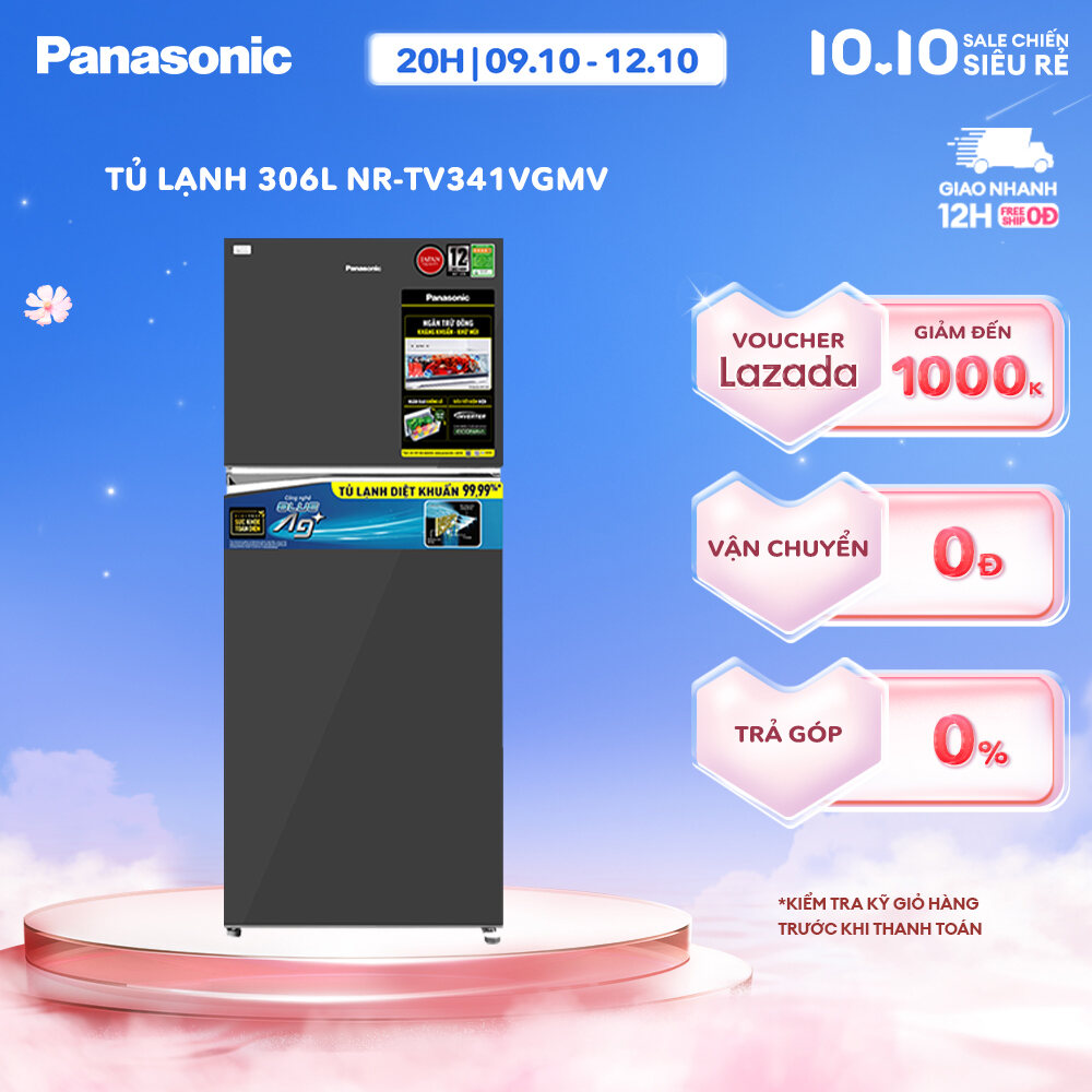 [Trả góp 0%] Tủ lạnh Panasonic Inverter 306 lít NR-TV341VGMV - Làm đá siêu tốc - Bảo hành chính hãng