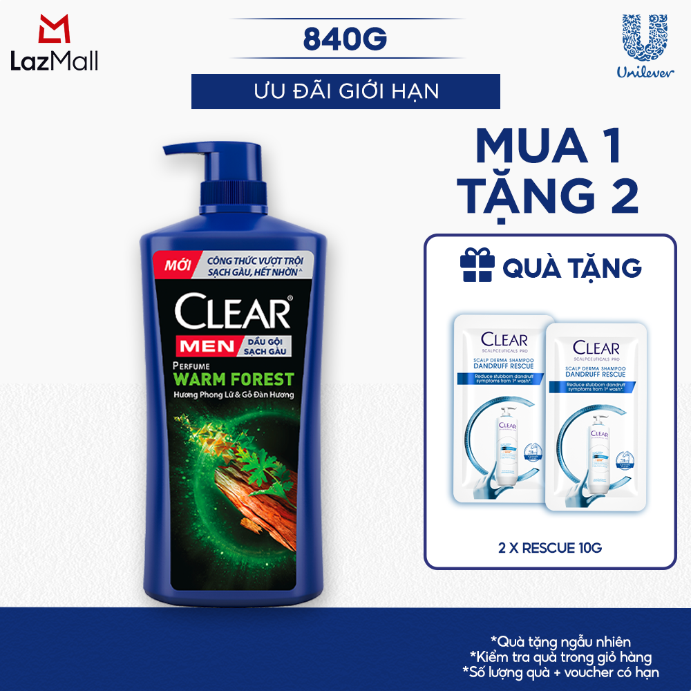 Dầu Gội Đầu CLEAR MEN Perfume Warm Forest Đánh Bay Gàu Ngứa Và Lưu Hương Nước Hoa Đẳng Cấp 840G