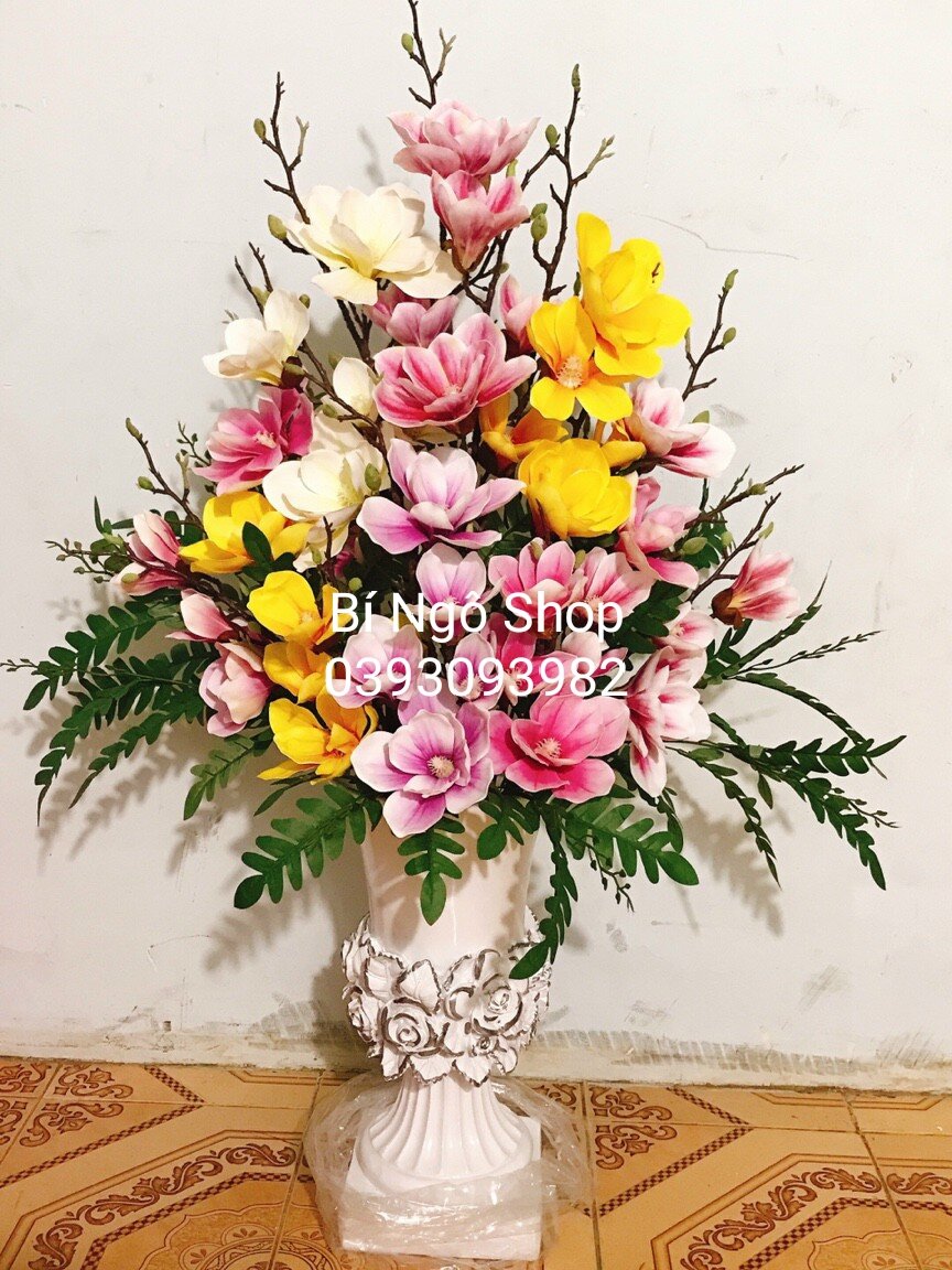 Bình hoa Composite dáng chân hoa vuông C45cm R23cm