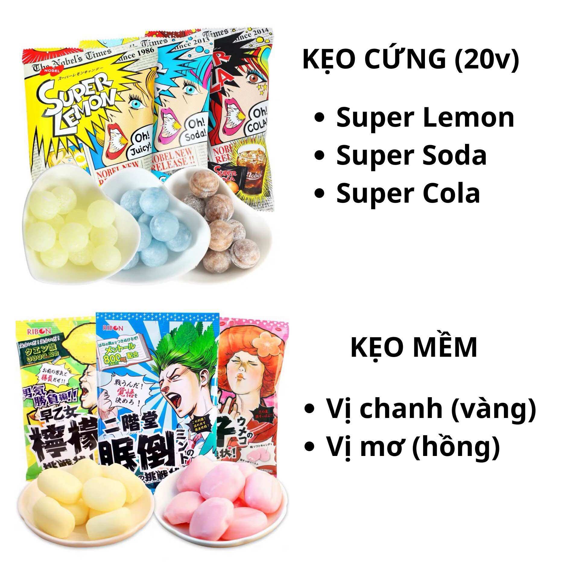 Kẹo siêu chua vị Cola, Soda, Lemon Nhật Bản