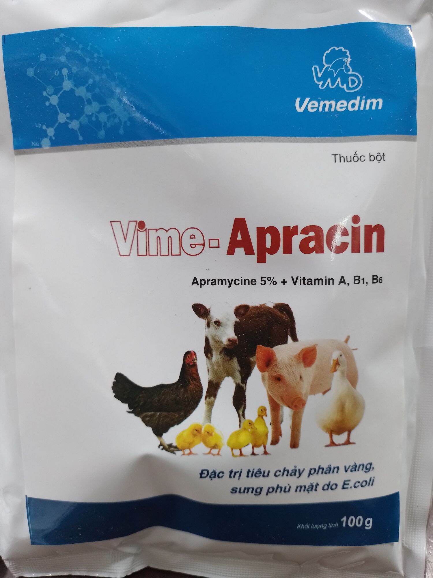 Vime Apracin 100 gram tiêu chảy sưng phù đầu cho vật nuôi