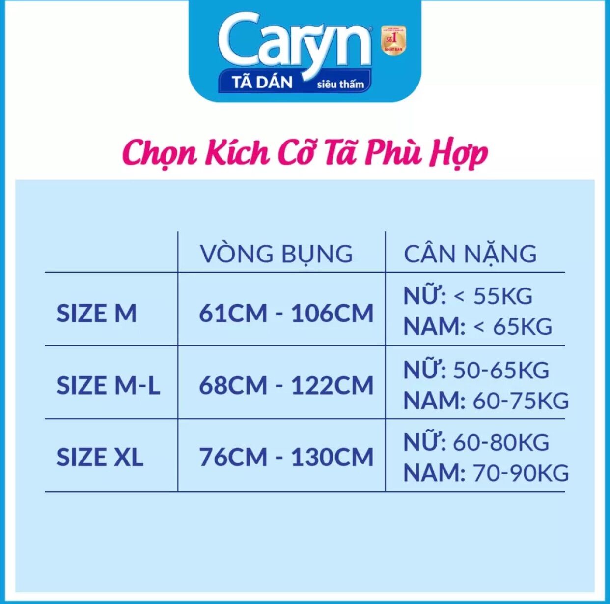 Tã Dán Người Lớn Caryn size M40,ML40
