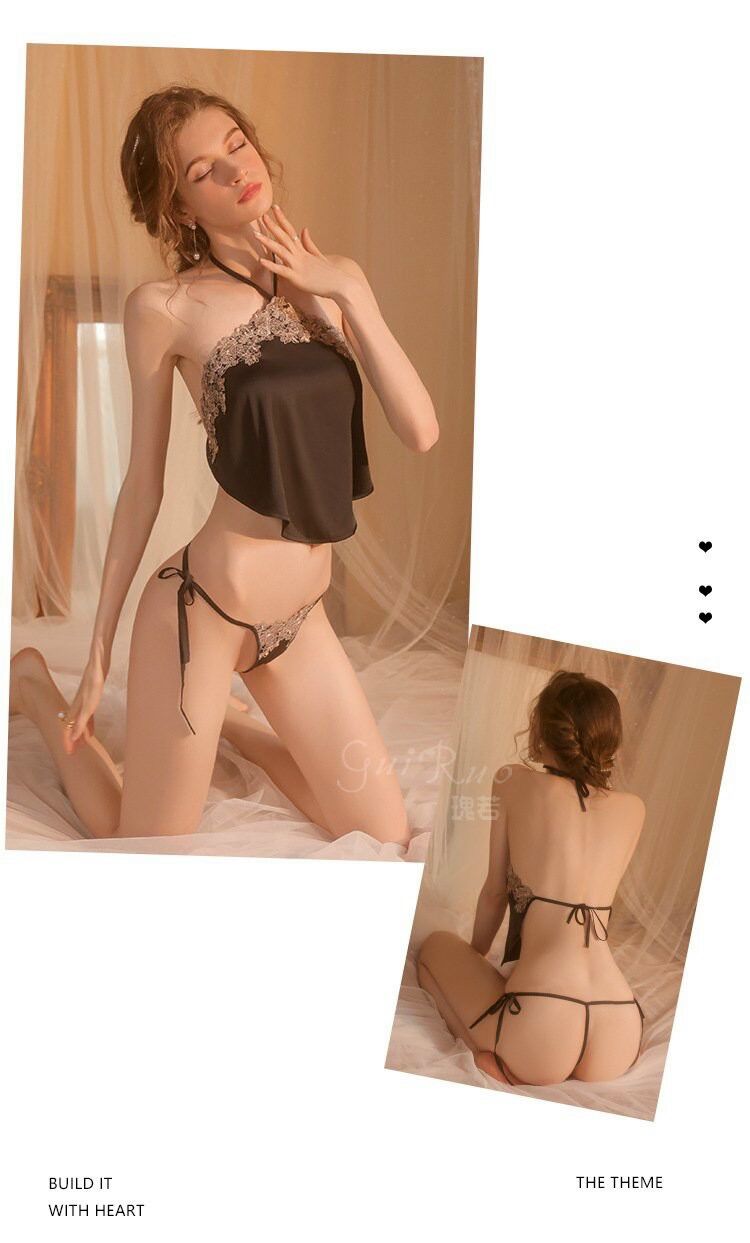 (BIGSIZE 55-80kg) Set yếm cột dây phối ren sexy