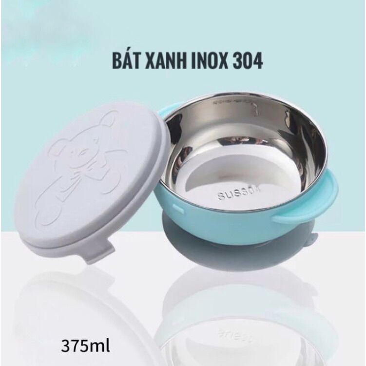 Bát ăn dặm chống đổ có nắp đậy cho bé - chén inox