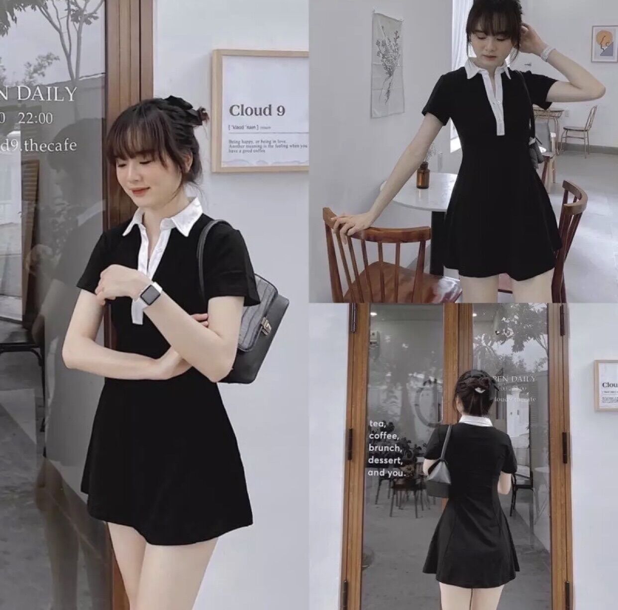 Váy polo body cổ trắng xinh xắn