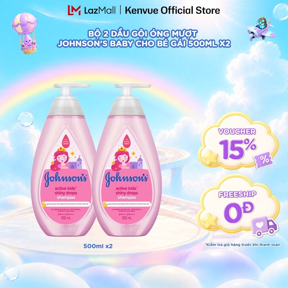 Combo 2 Dầu Gội Johnsons Active Kids Shiny Drops Shampoo Cho Bé Gái - Dung tích 500mlx2