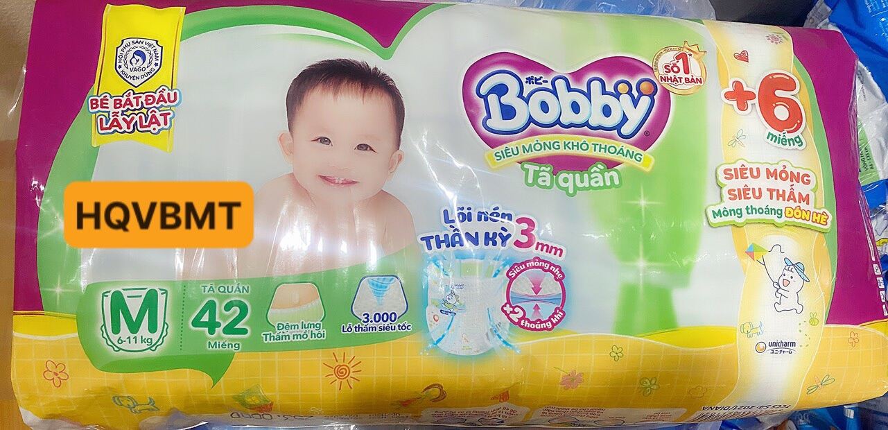 [Tặng Kèm 6M] Tã Quần Bobby Đệm Thấm Lưng Mồ Hôi Size M42 Miếng