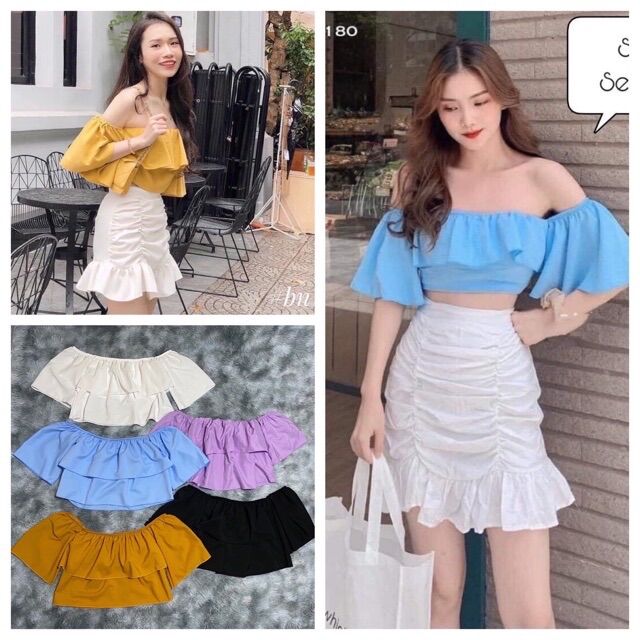 Áo bẹt vai nữ nhún lưng thun