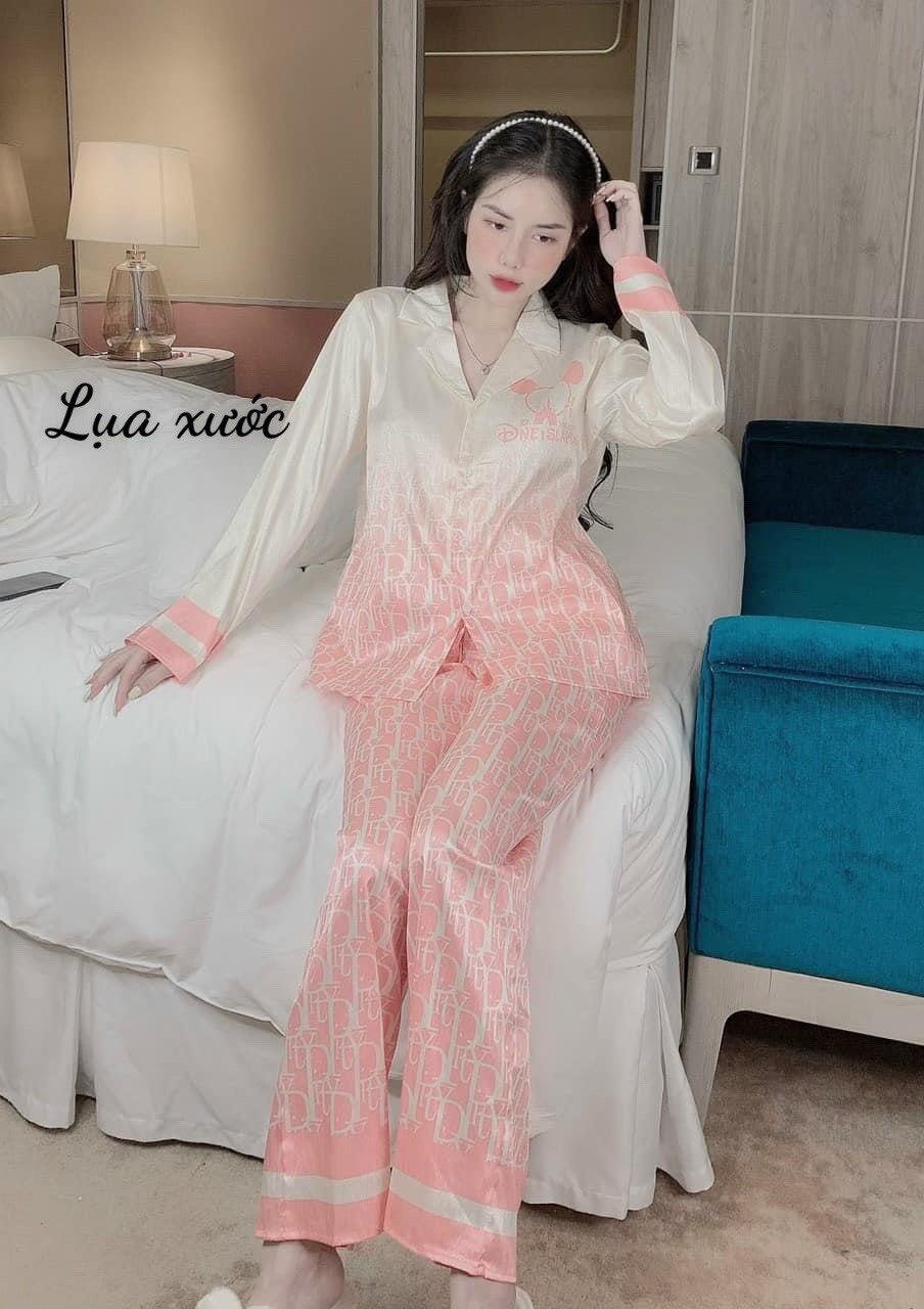 Đồ bộ pizama chất liệu lụa xước cao cấp, Đồ bộ mặc nhà chất liệu lụa xước in full 2mặc from từ 40-60kg
