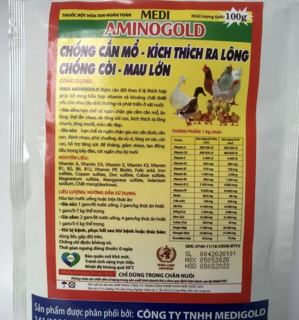 Chống cắn mổ, nhanh ra lông đồng loạt gói 100 gram.