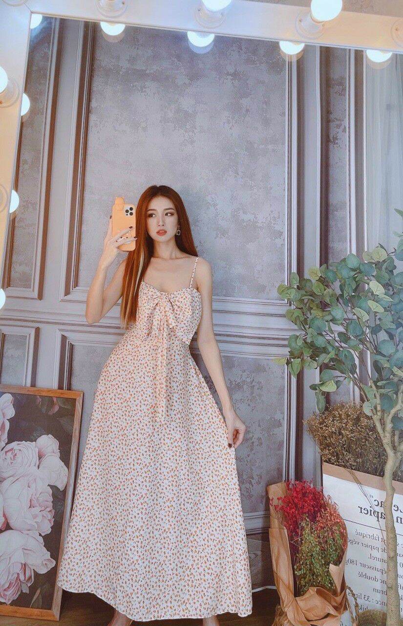 [HCM]đầm hoa nh&iacute chất vải lụa