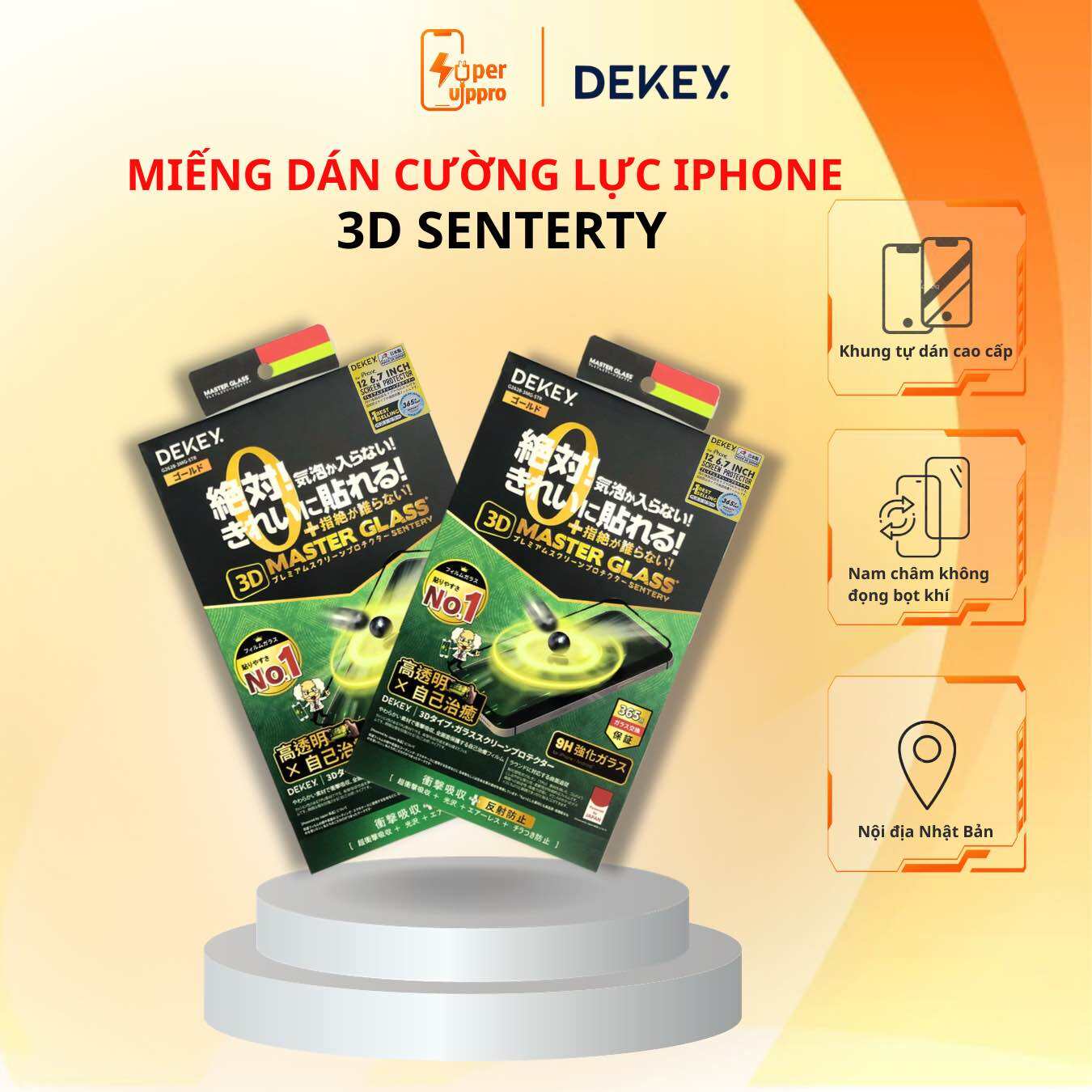 (GIÁ HỦY DIỆT) Cường Lực Nhật Bản Dekey Iphone 3D Master Glass Sentery Có Khung Tự Dán Từ 13-14Promax