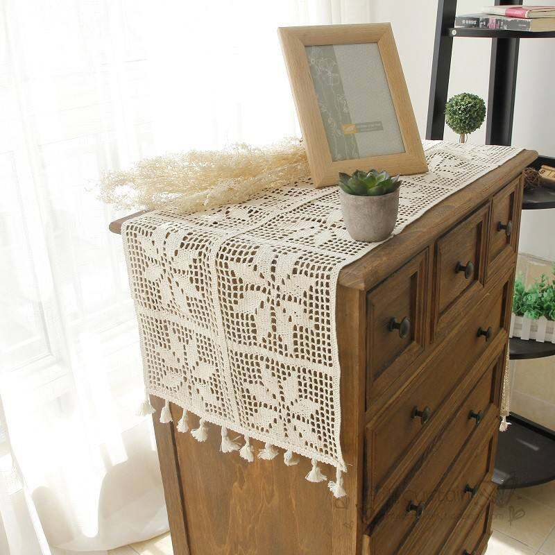 Khăn Trải Bàn Có Tua Rua Lá Phong Khăn Trải Bàn Kim Móc Ren Cổ Điển Văn Nghệ Vải Lanh Cotton Khăn Phủ Bàn Trà Khăn Phủ Tủ Kệ Ti Vi Khăn Phủ Giường