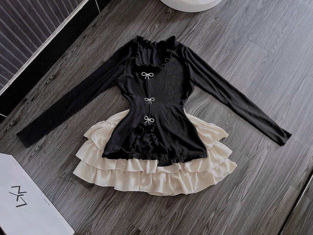 SET ÁO NƠ XẺ TÀ + CHÂN VÁY TẦNG