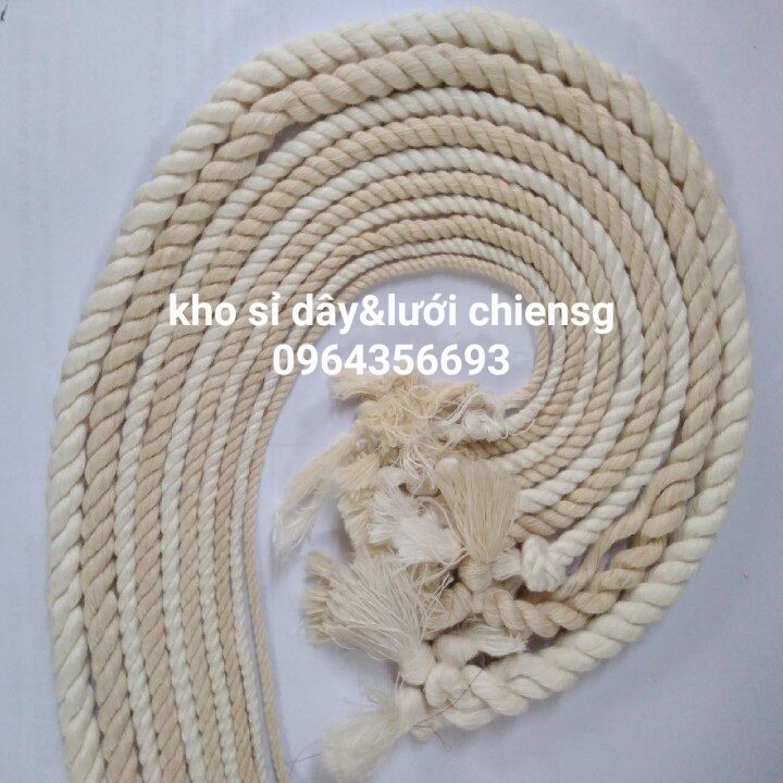 Dây thừng macrame se cotton, dây trang trí, sợi đan khăn, dây thủ công, handmade, MÀU NGÀ- bấm để chọn size