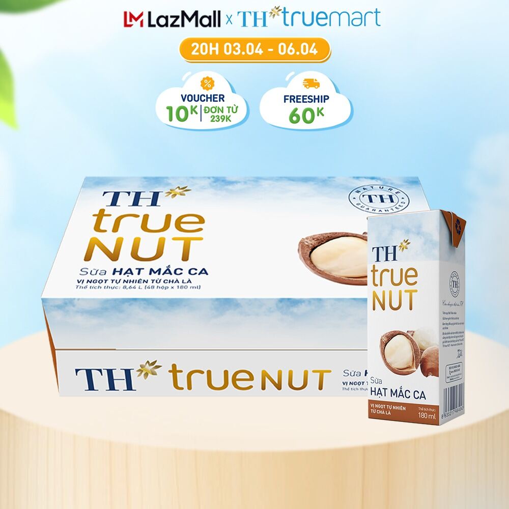 Thùng 48 hộp sữa hạt mắc ca TH true NUT 180 ml (180 ml x 48)