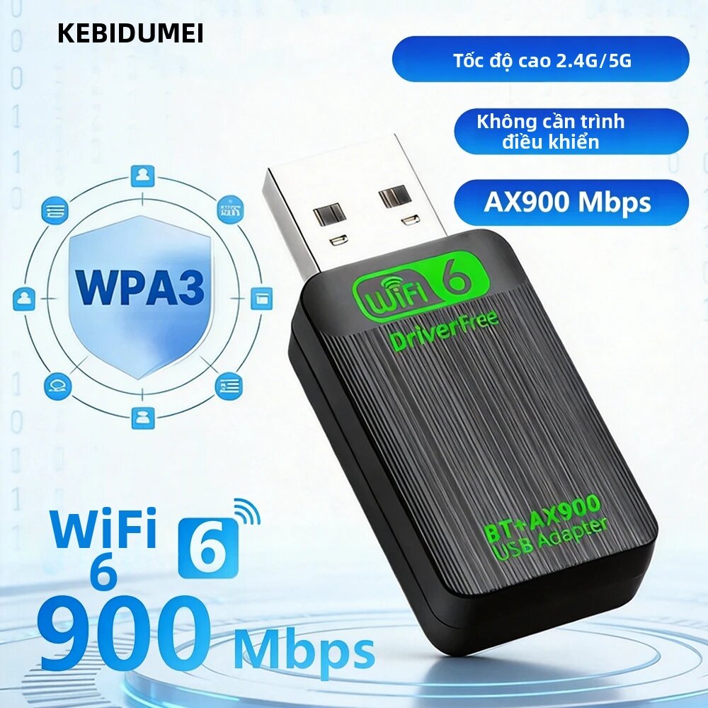 kebidumei | KEBIDUMEI AX900 Dual Band WiFi6 Bluetooth5.4 Bộ Chuyển Đổi USB 2.4G 5GHz Dongle Mạng Không Dây Cho Máy Tính Để Bàn Win10/11 Giá 209,600 Đồng*Miễn phí vận chuyển