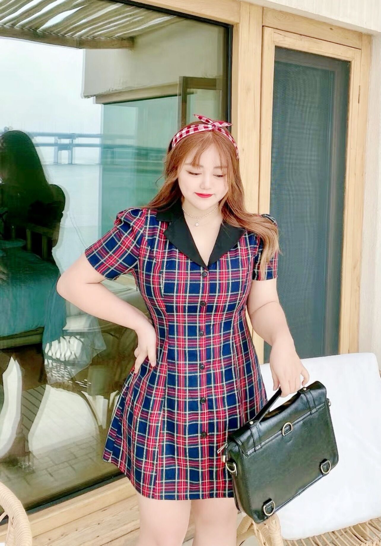 Đầm caro cổ Vest Big size