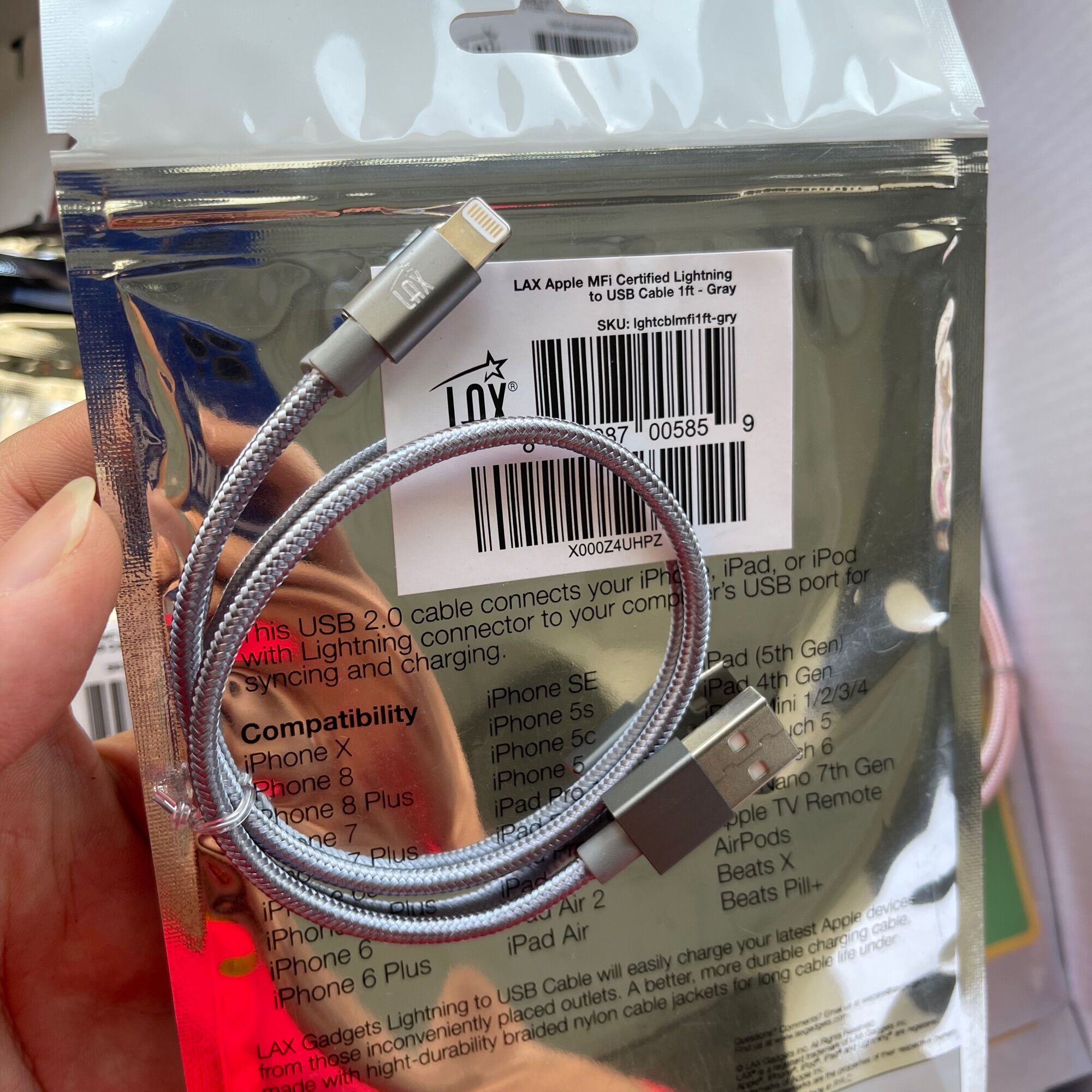 Cáp Sạc Ngắn MFi Bọc Dù LAX USB A to Lightning 38cm