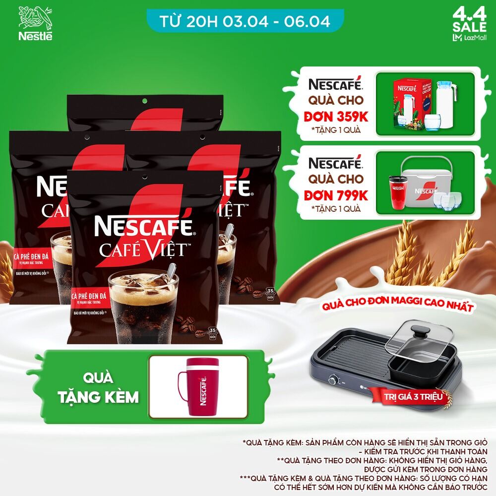 [ƯU ĐÃI THÁNG 6] [FREESHIP HCM] Combo 4 Túi Cà phê hòa tan NESCAFÉ Café Việt Cà phê đen đá (Túi 35 gói x 16g)