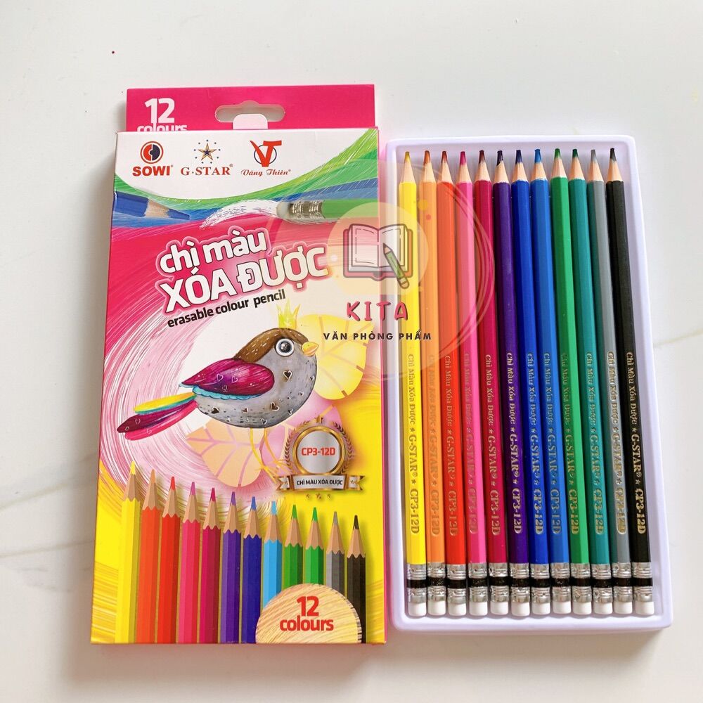 chì màu xoá được (12 màu)
