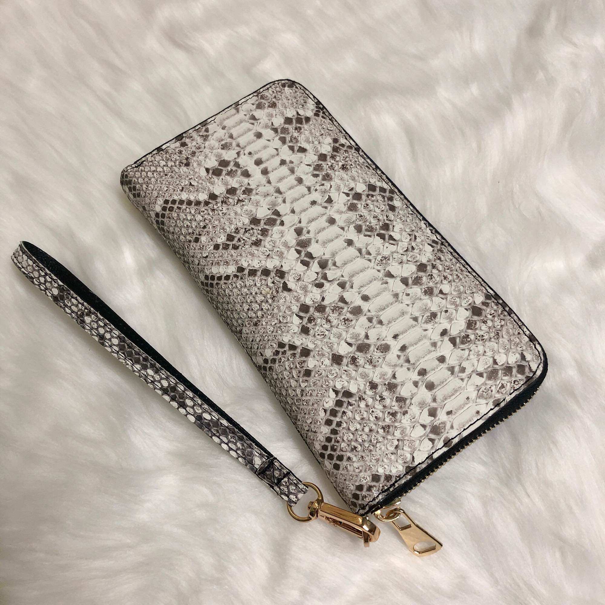 Ví da trăn thật, màu tự nhiên không nhuộm, kích thước 19.5cm-10.5cm