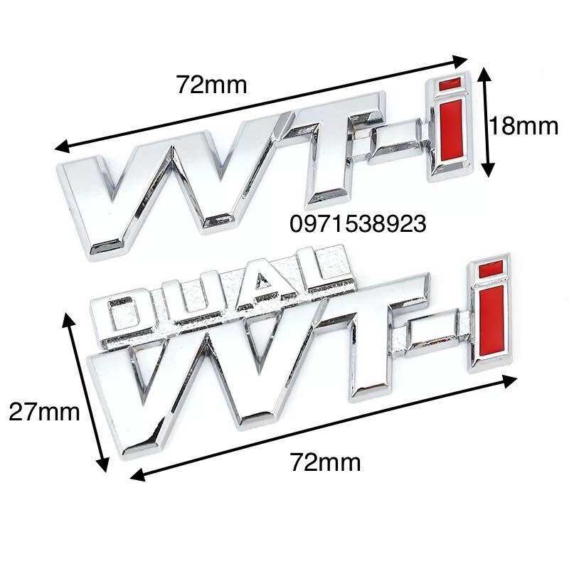 Logo chữ nổi dual vvt-i vvti kích thước 2.7cm*7cm dán thân xe