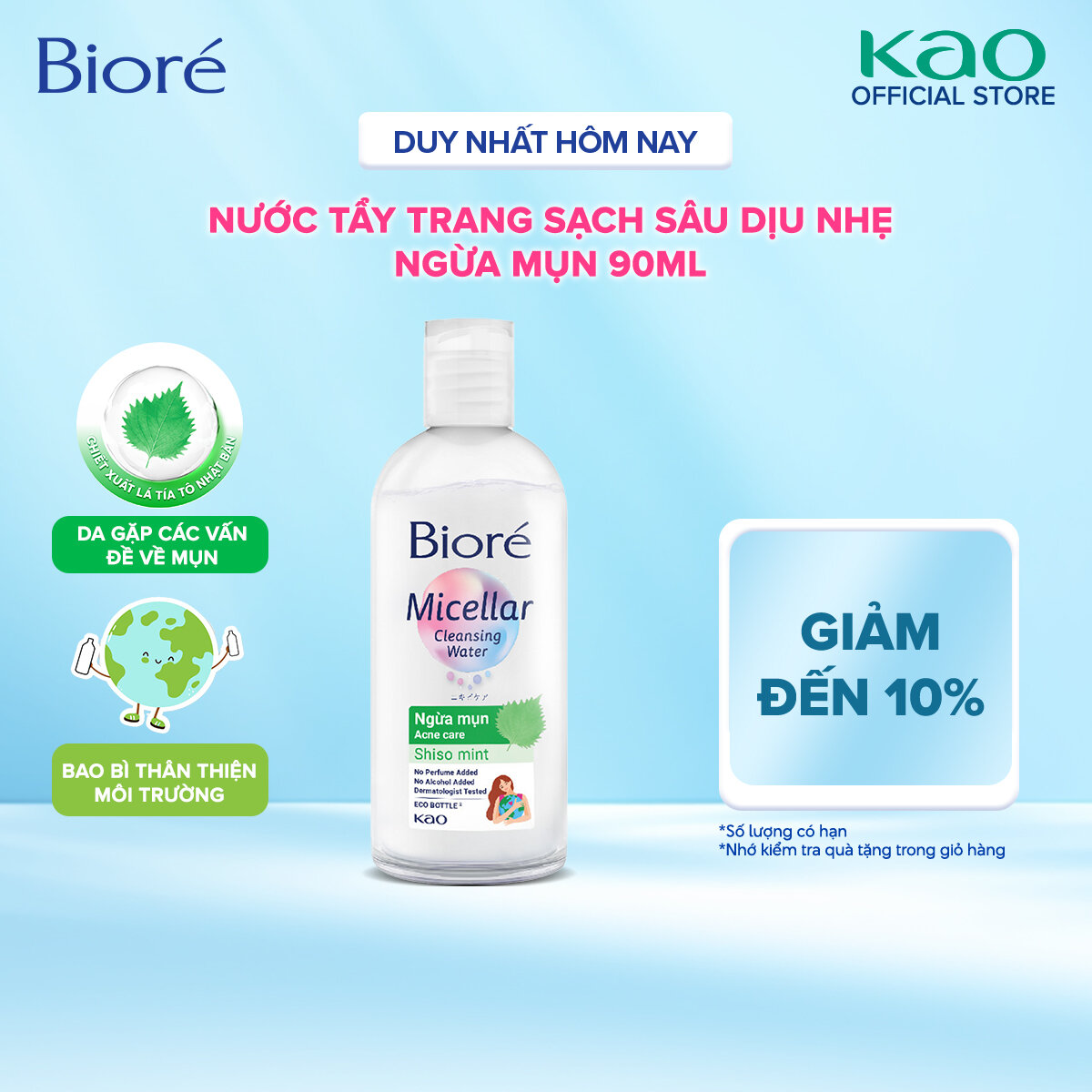 Biore Nước Tẩy Trang Hoàn Hảo Ngừa Mụn Biore Makeup Remover Perfect Cleansing Water Acne Care 90ml